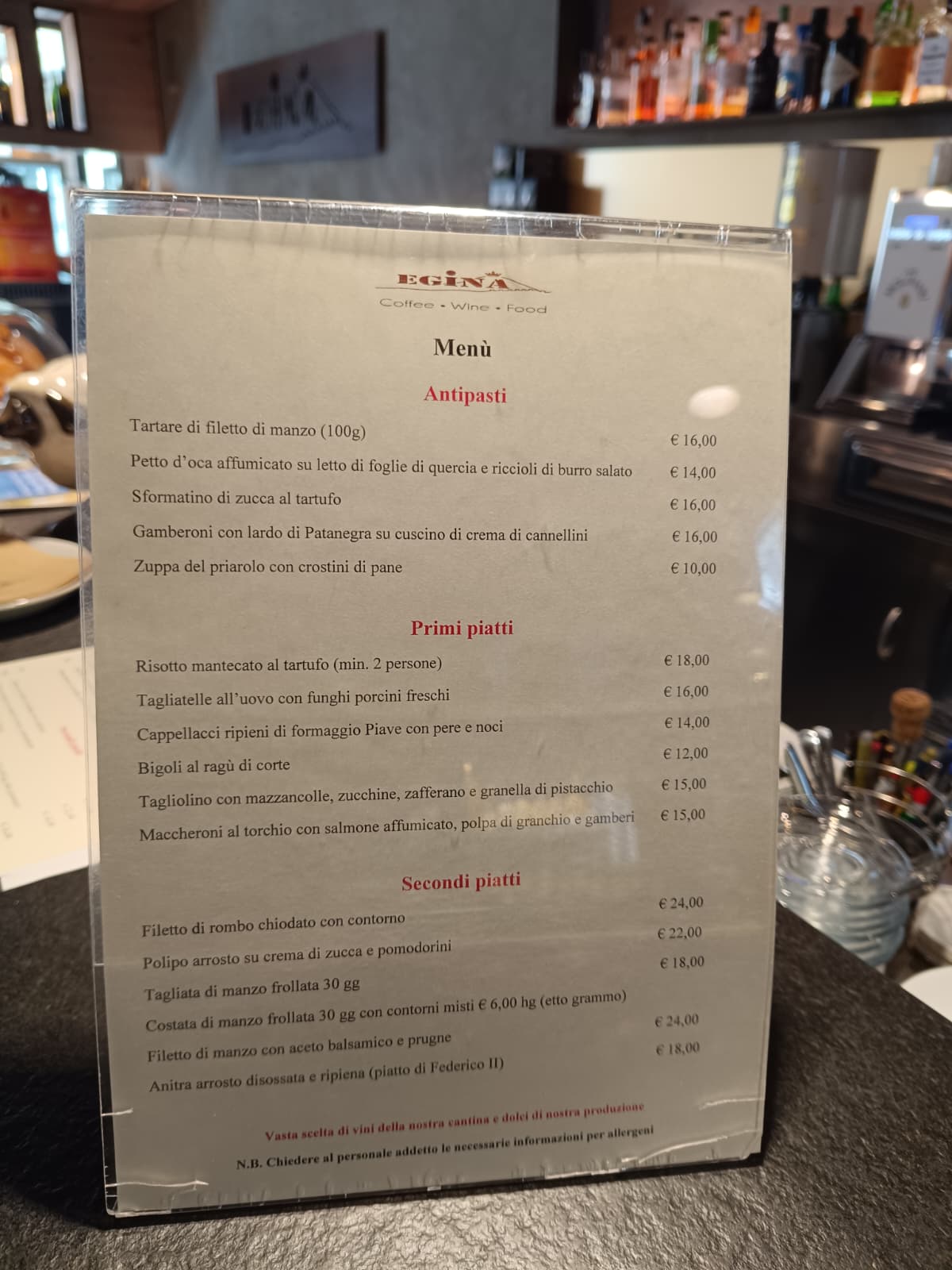 Menu Egina CWF Monselice - Ristorante con cucina stagionale e prodotti freschi