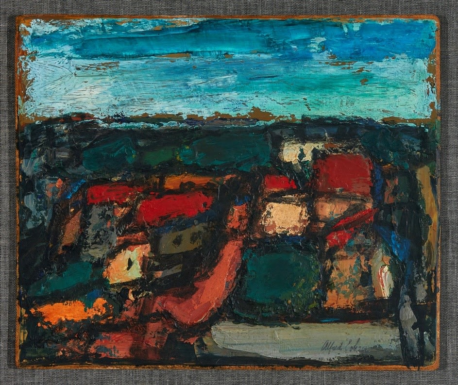 Alfred Cohen, Near Goudhurst, 1965, oil on board, 9.75 x 11.in; 24.8 x 29.9 cm.