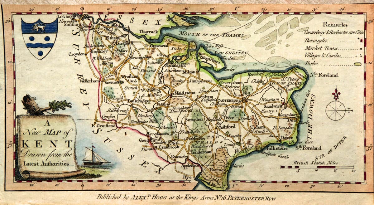 A New Map of Kent drawn from the best authorities, 1784