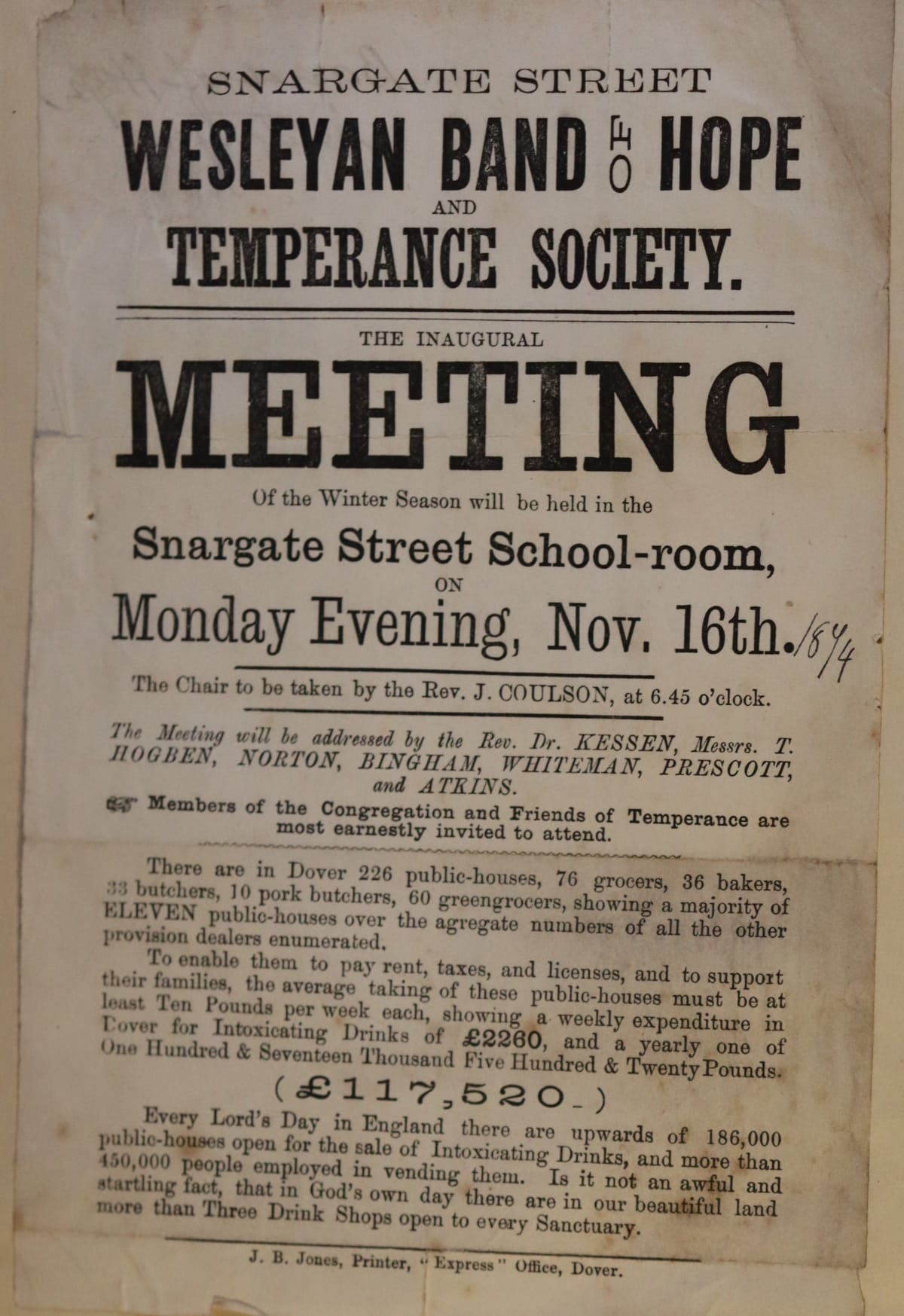 Poster of the Snargate Street Wesleyan Band of Hope, 1874