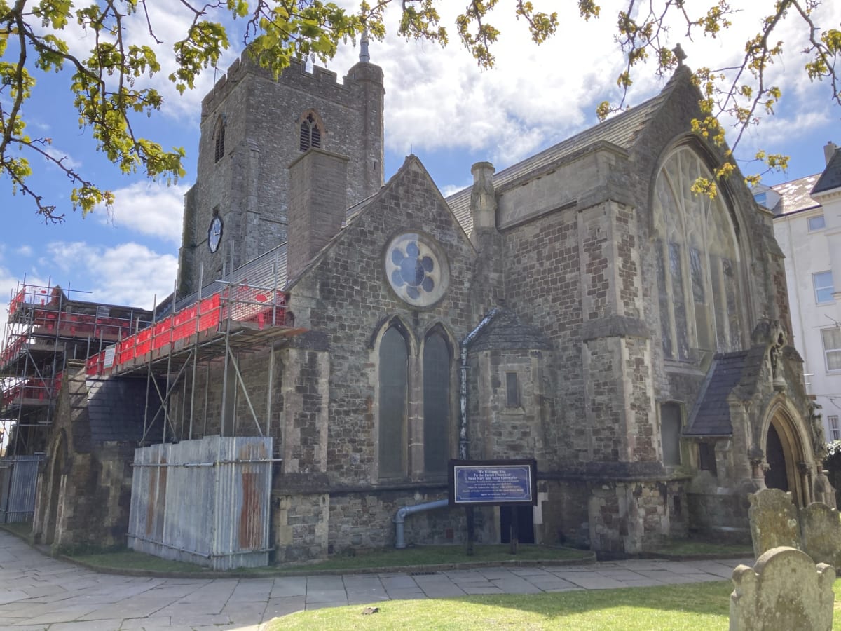 The view of the church from the north east, showing the Victorian renovation of the nave and aisles.