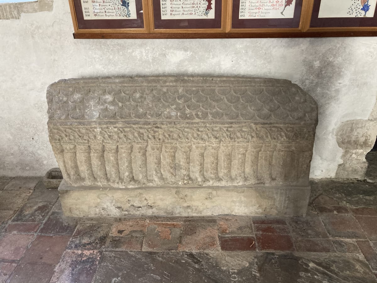 The Fordwich stone which sits in the north aisle. It is difficult to appreciate the intricate and beautiful carving without seeing it in person