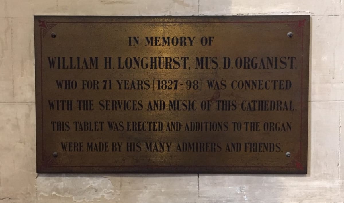 Plaque to Longhurst in Canterbury Cathedral