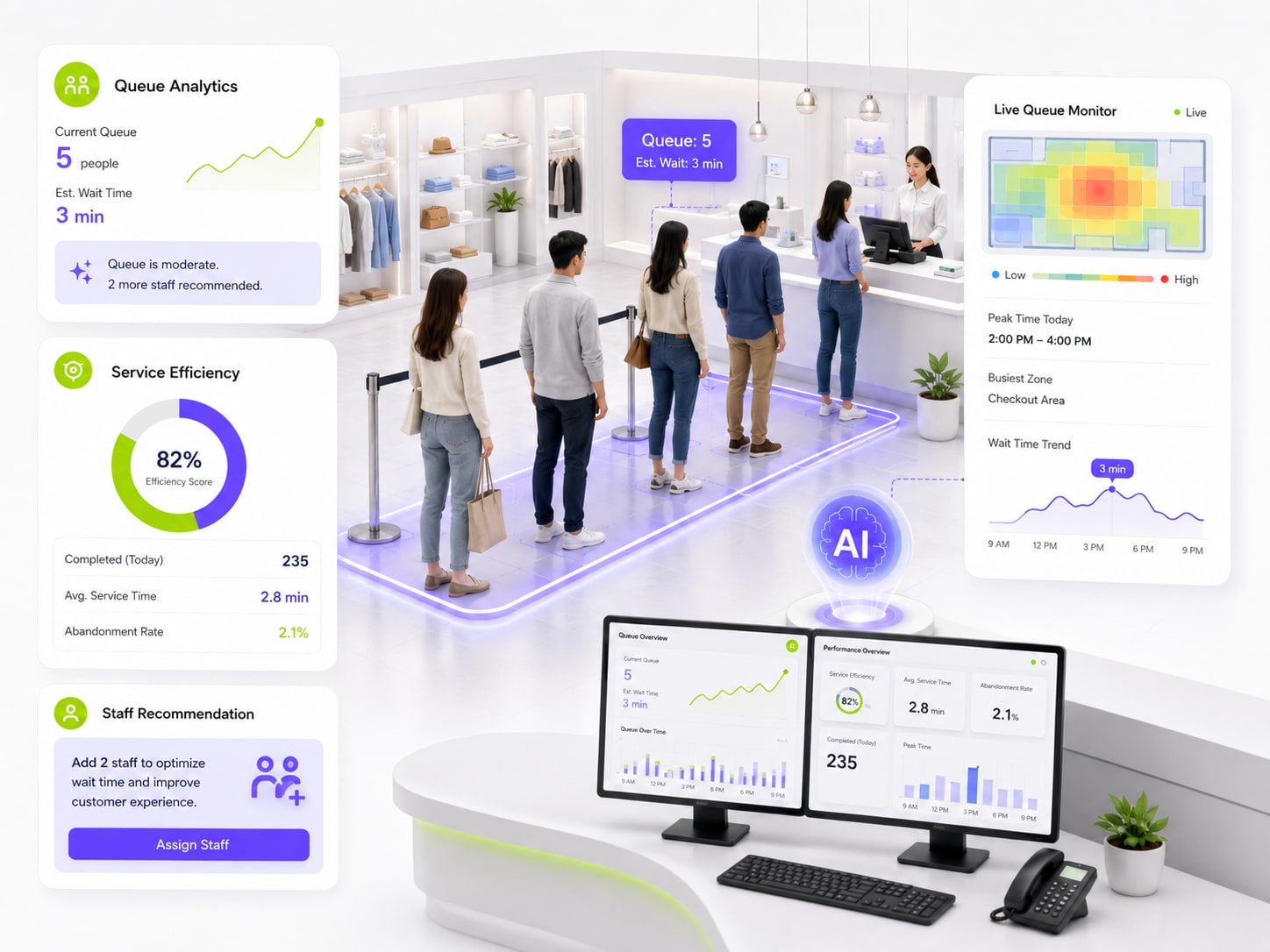 Queue analytics using AI
