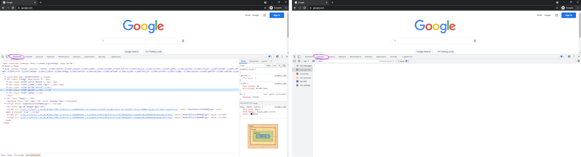 Chrome developer tools