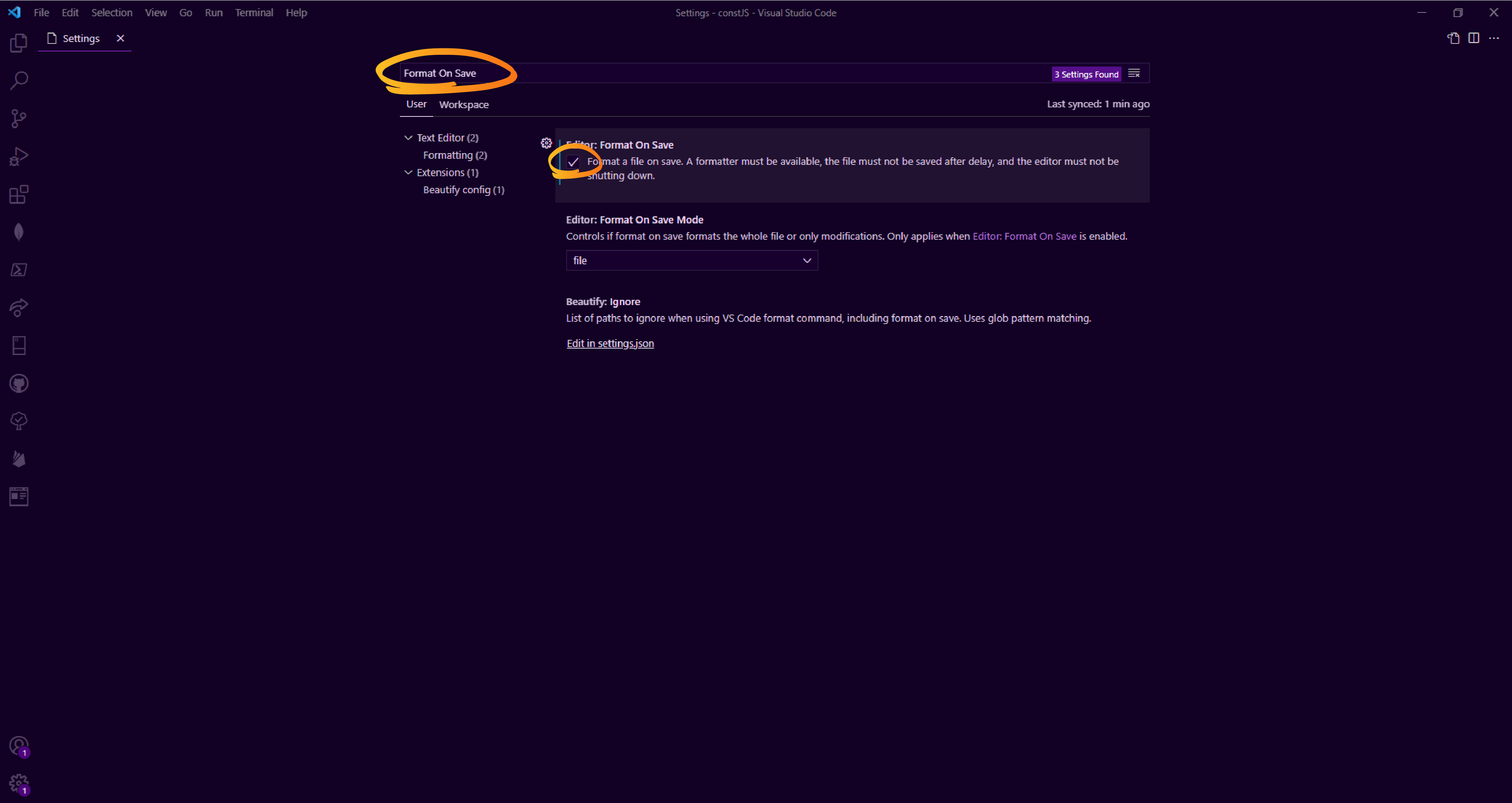 VS Code Format On Save