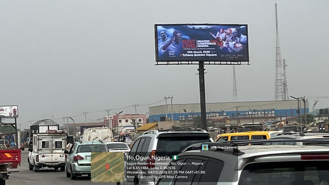 Unipole Billboard Lagos – Ibadan Expressway by Opic Bus- Stop facing traffic towards Arepo, Ogun