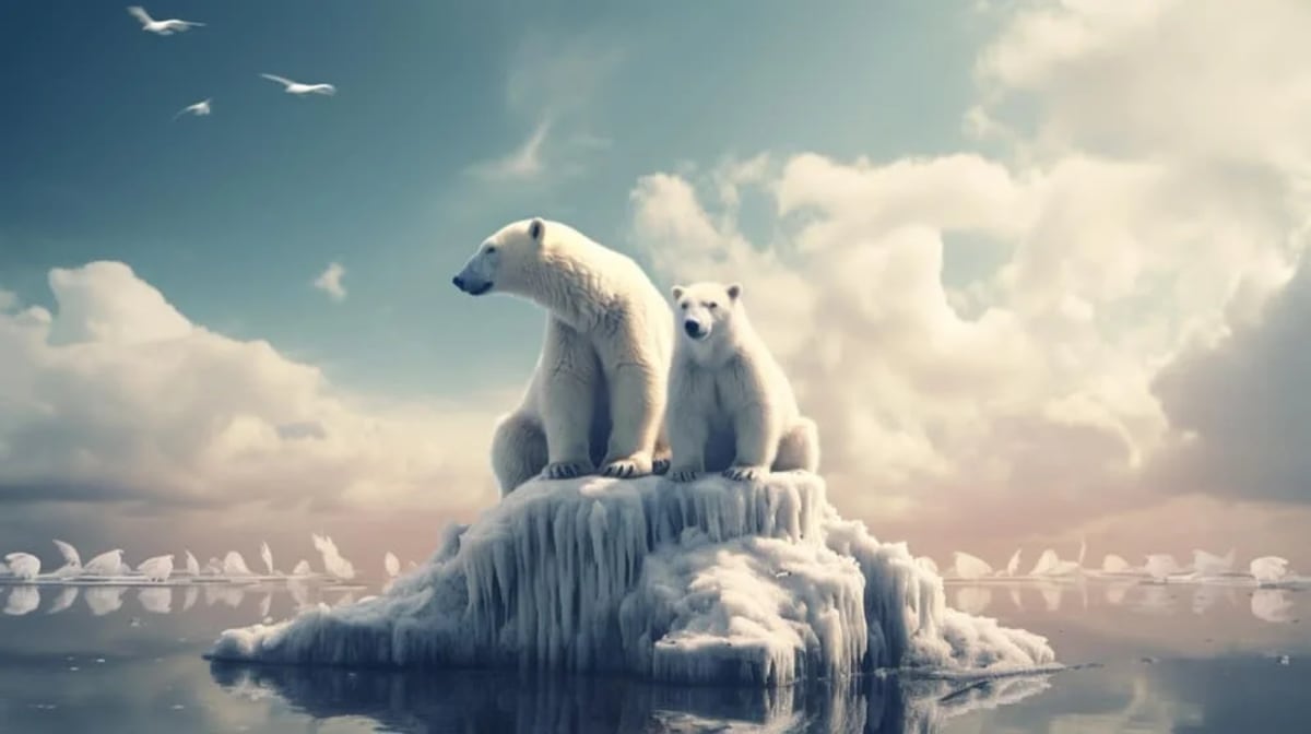 Dos osos polares en un iceberg derritiendose