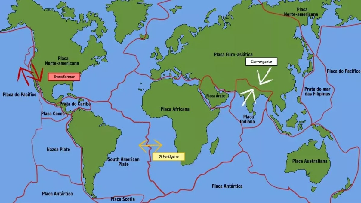Placas tectónicas principales y secundarias de la Tierra