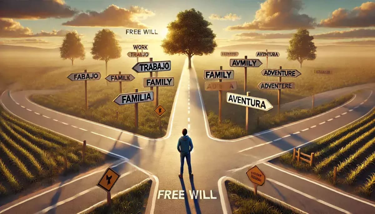 Persona en una encrucijada con múltiples caminos