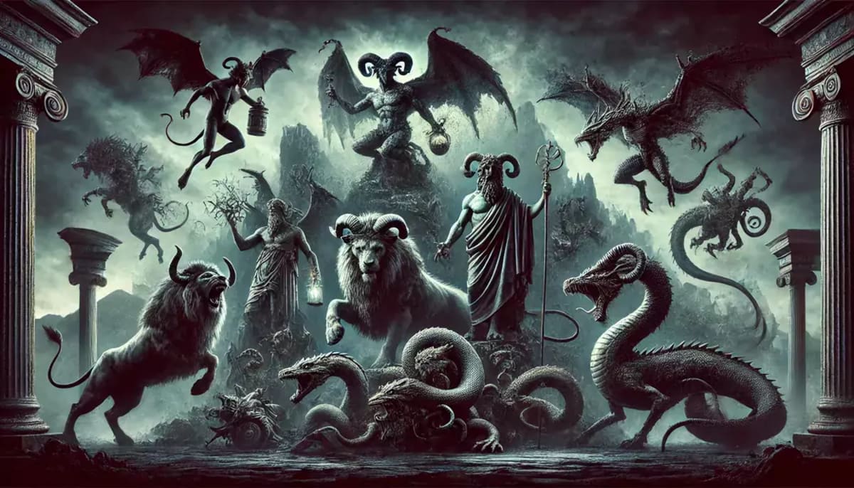 Ilustración de varios monstruos mitológicos
