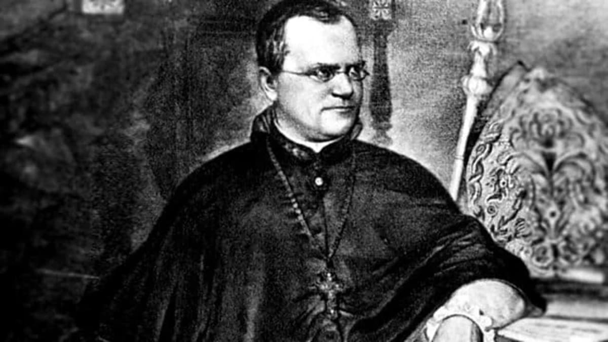 Retrato de Gregor Mendel, el padre de la genética, con sus descubrimientos y leyes científicas