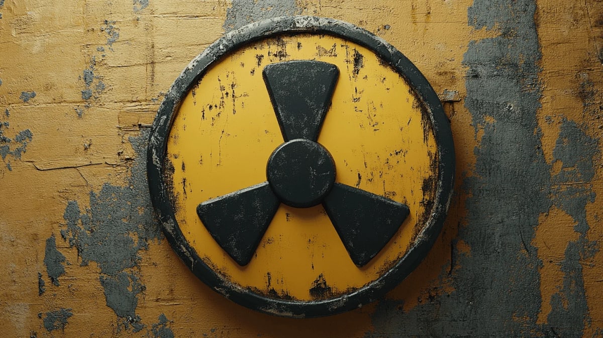 Símbolo de advertencia de radiación en una superficie desgastada