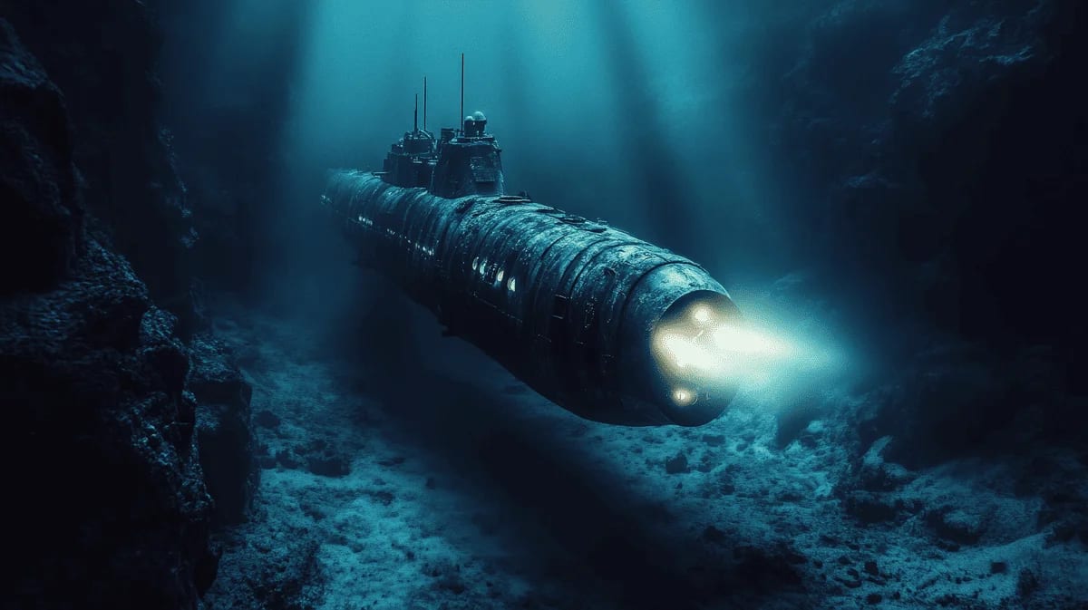 Submarino navegando en las profundidades del océano