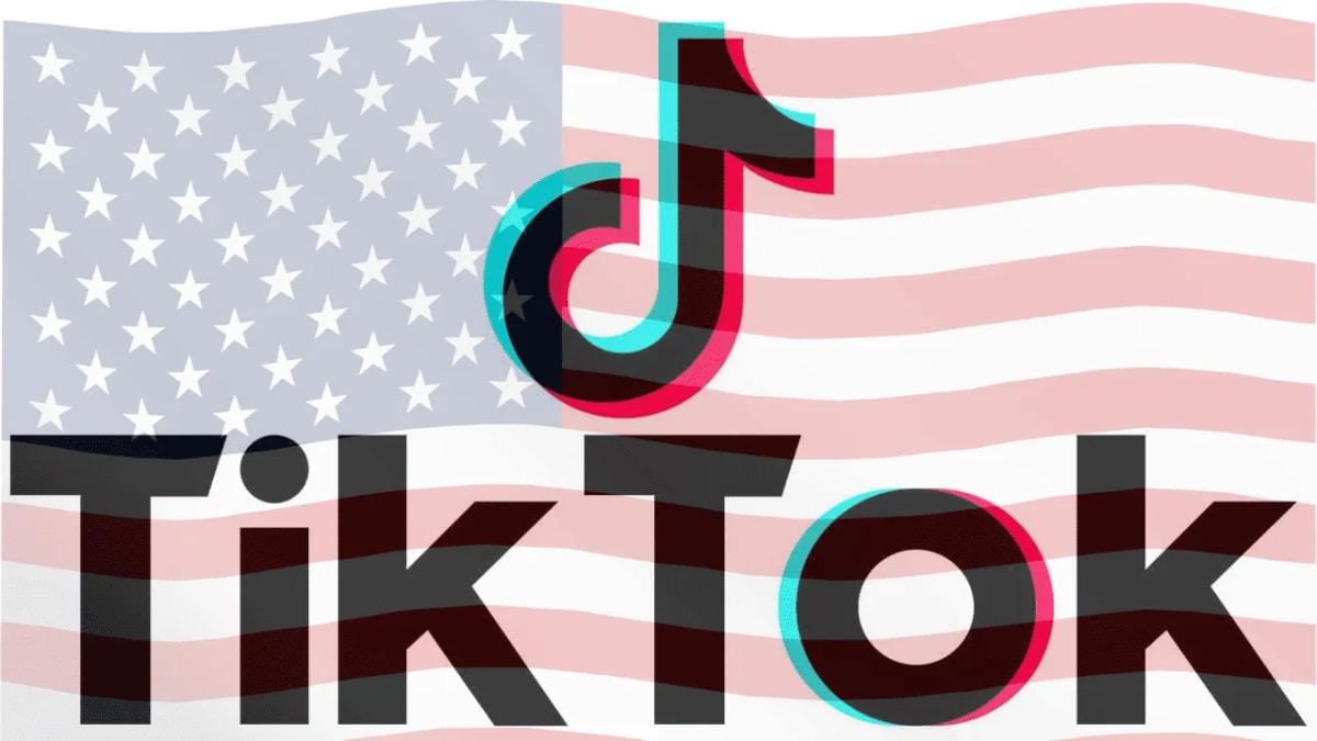 Logotipo de TikTok acompañado de la bandera de Estados Unidos, simbolizando su retorno tras la prohibición.