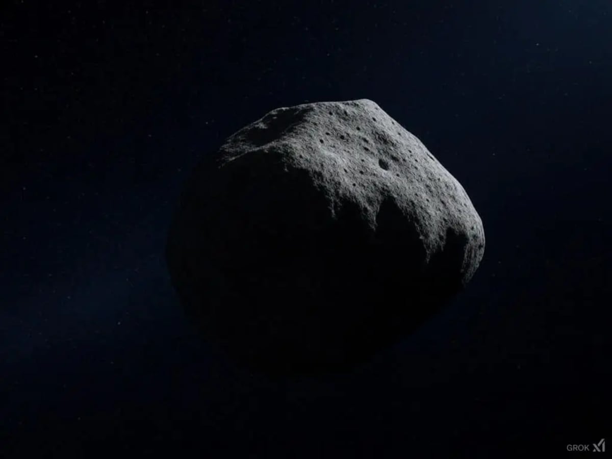Representación artística del asteroide Bennu flotando en el espacio profundo.