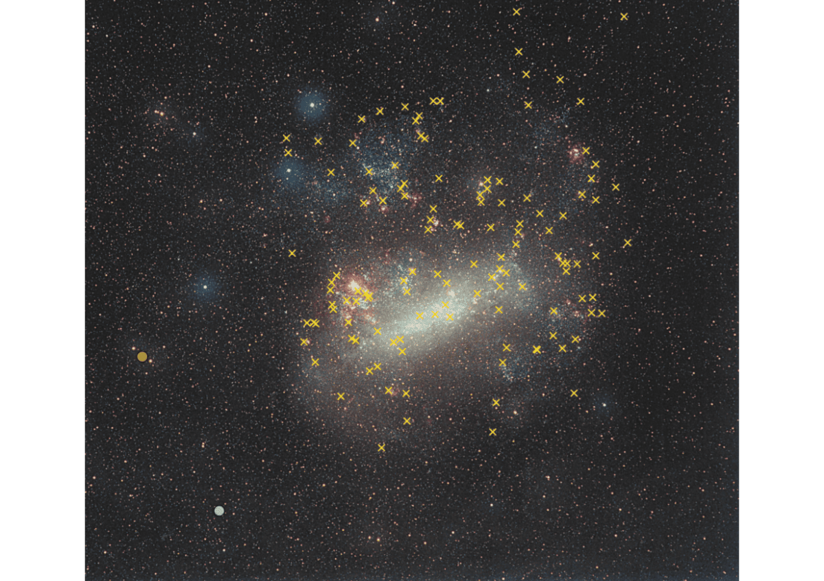 Imagen de la Gran Nube de Magallanes con restos de supernova identificados.