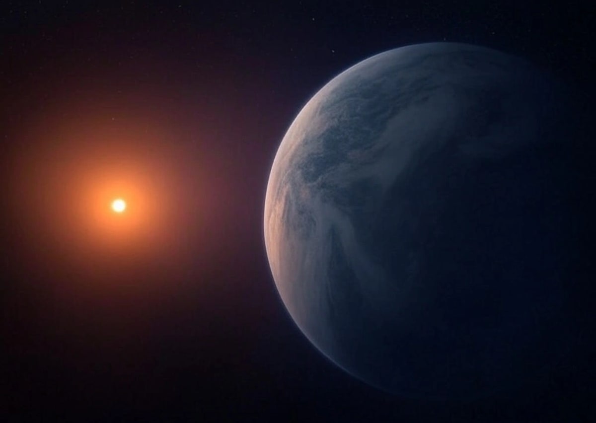 Ilustración de un exoplaneta orbitando una estrella de baja masa cerca del centro de la Vía Láctea.