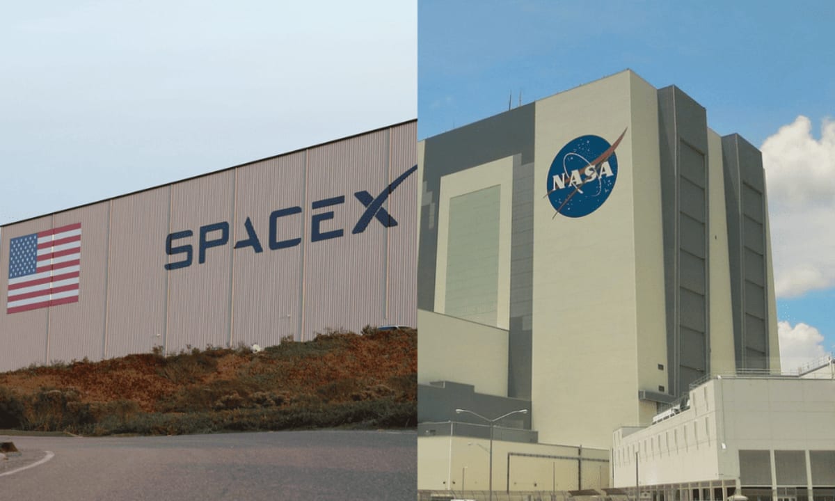Instalaciones de SpaceX y la NASA, destacando la colaboración en proyectos espaciales conjuntos.