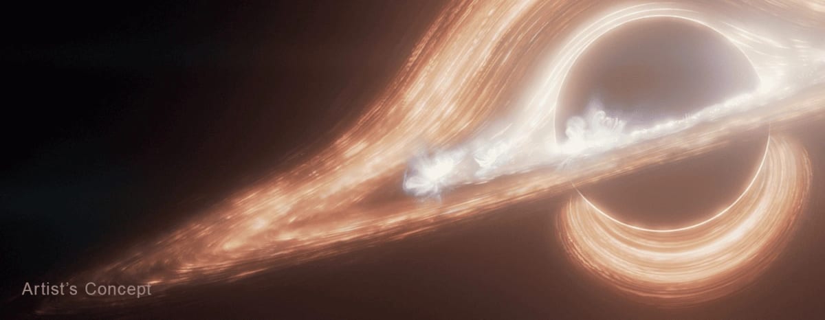 Concepto artístico del agujero negro supermasivo Sagittarius A* en el centro de la Vía Láctea, mostrando el disco de acreción y destellos de alta energía detectados por el telescopio James Webb.