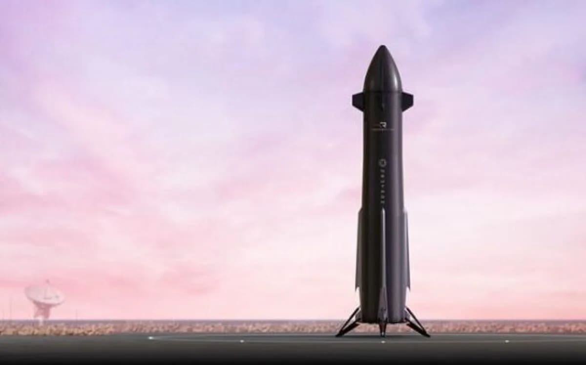 Cohete Neutron de Rocket Lab en posición vertical sobre la plataforma de lanzamiento