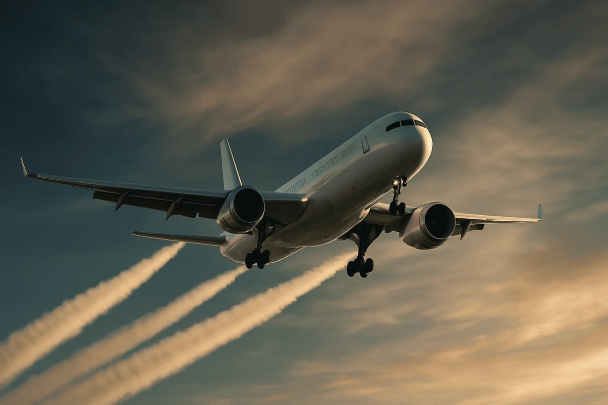 Avión comercial liberando partículas en la atmósfera como técnica de geoingeniería solar.