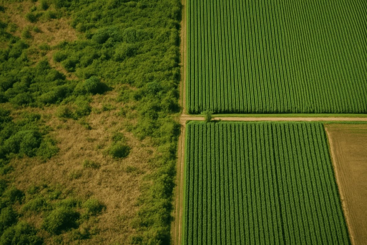 Paisaje agrícola intensificado junto a vegetación natural en retroceso