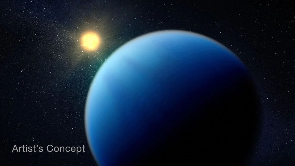 Concepción artística del exoplaneta TOI-421 b con su estrella de fondo