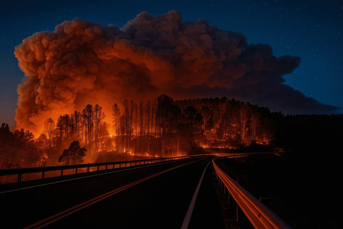 Incendio forestal con llamas