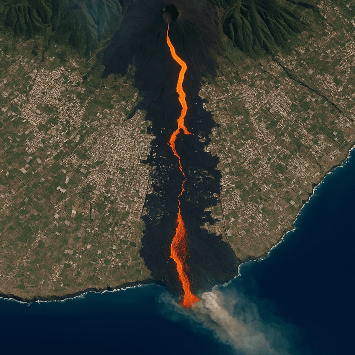 Lava descendiendo desde un cráter