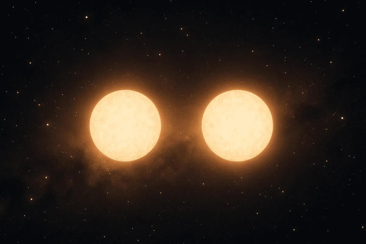 Ilustración de dos estrellas gemelas brillando en el espacio profundo