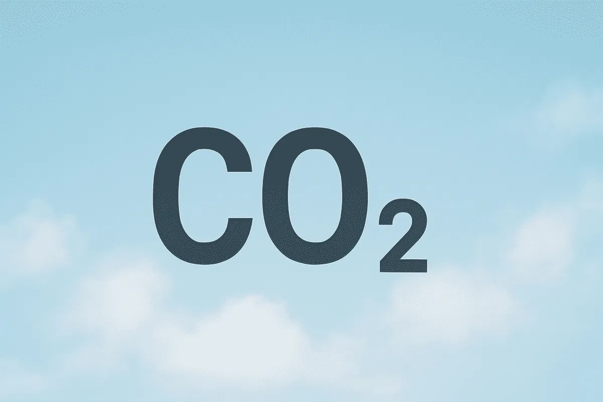Símbolo químico CO₂ flotando sobre un cielo con nubes tenues