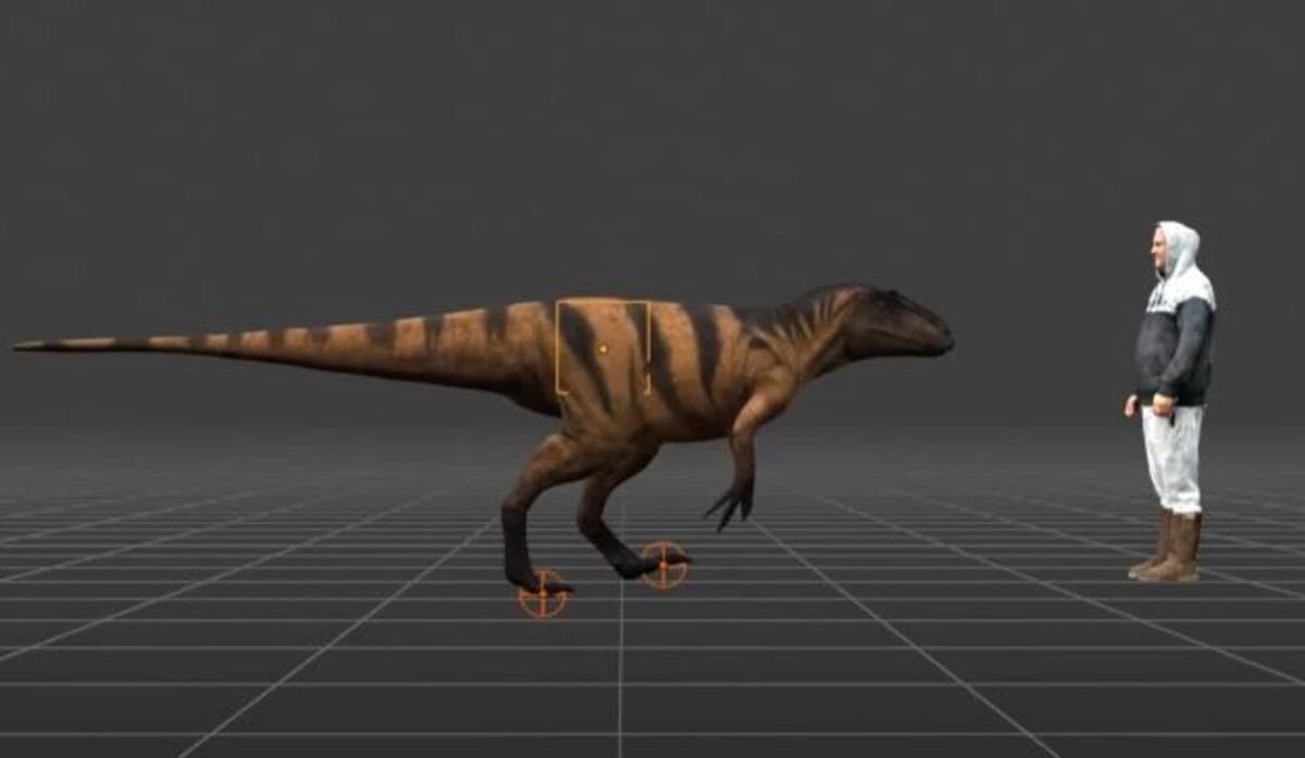 econstrucción digital de un dinosaurio caminando