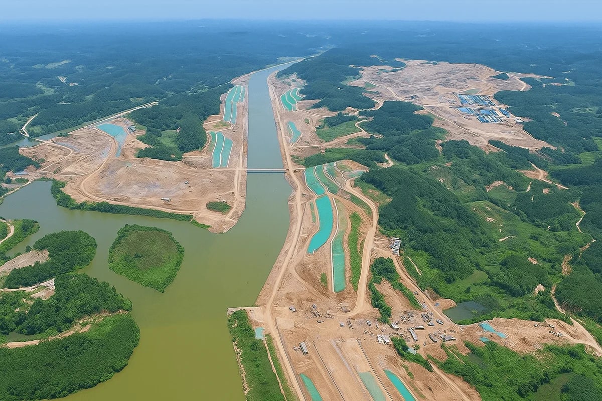 Maqueta digital del canal Pinglu en China