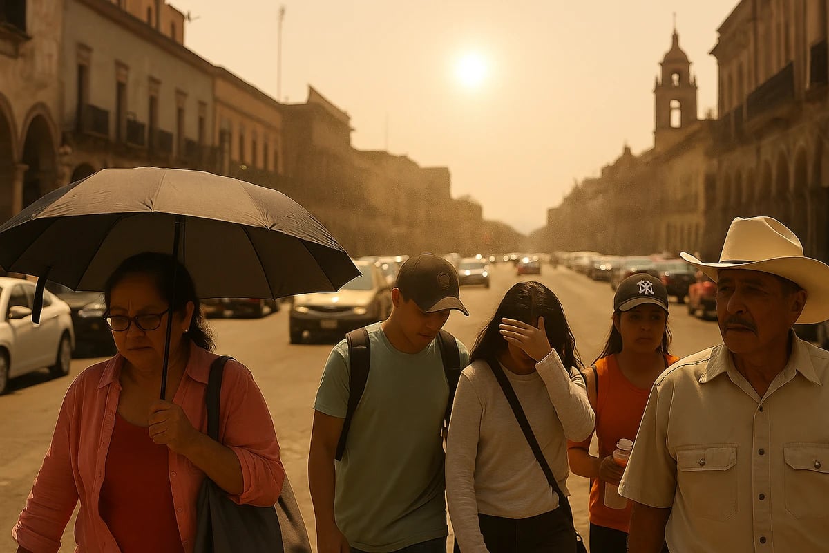 Mexicanos caminando bajo el sol intenso