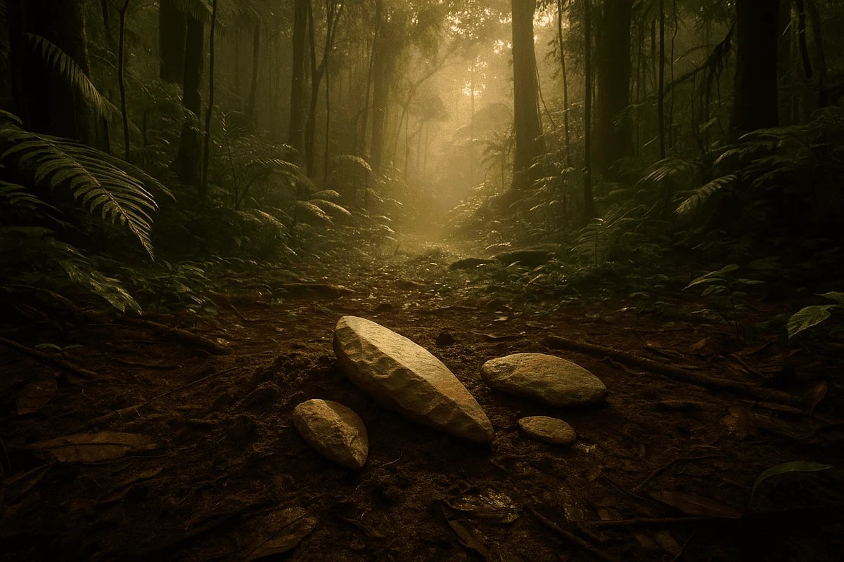 Herramientas de piedra antiguas encontradas en la selva de Costa de Marfil