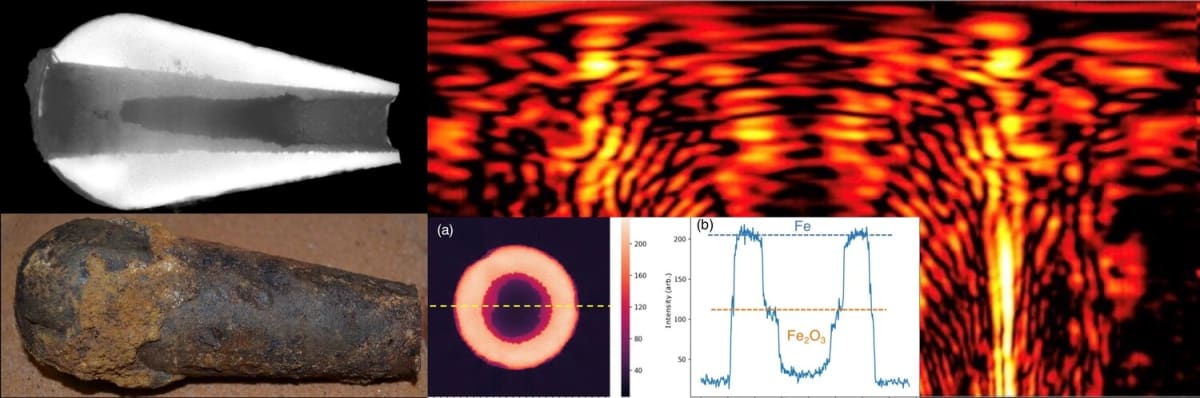 Corte y análisis de una bomba corroída bajo el agua