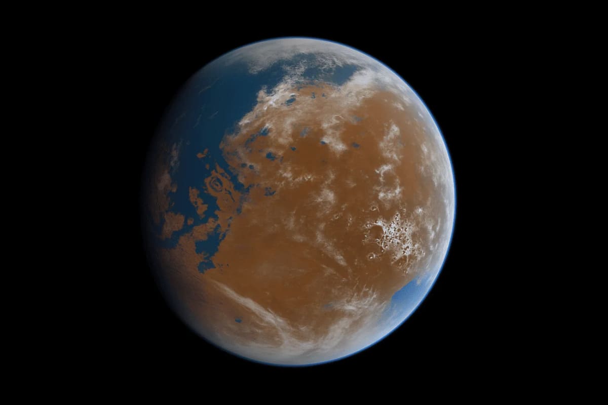 Reconstrucción artística del Marte primitivo con agua subterránea atrapada