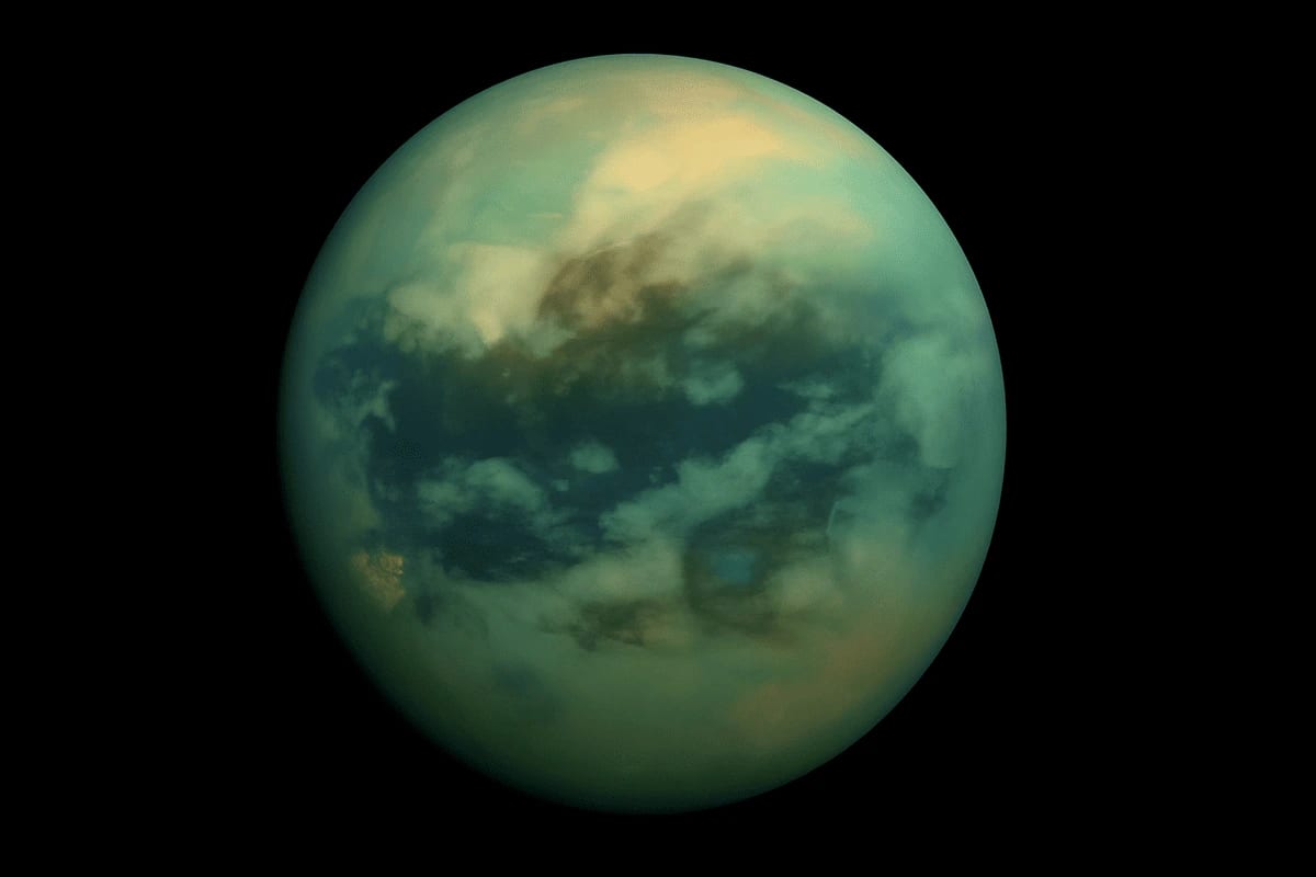 La luna Titán, satélite de Saturno, vista en alta resolución y centrada en el espacio.