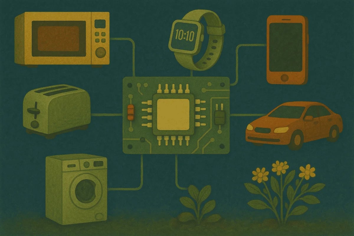 Microcontrolador central conectado a dispositivos inteligentes