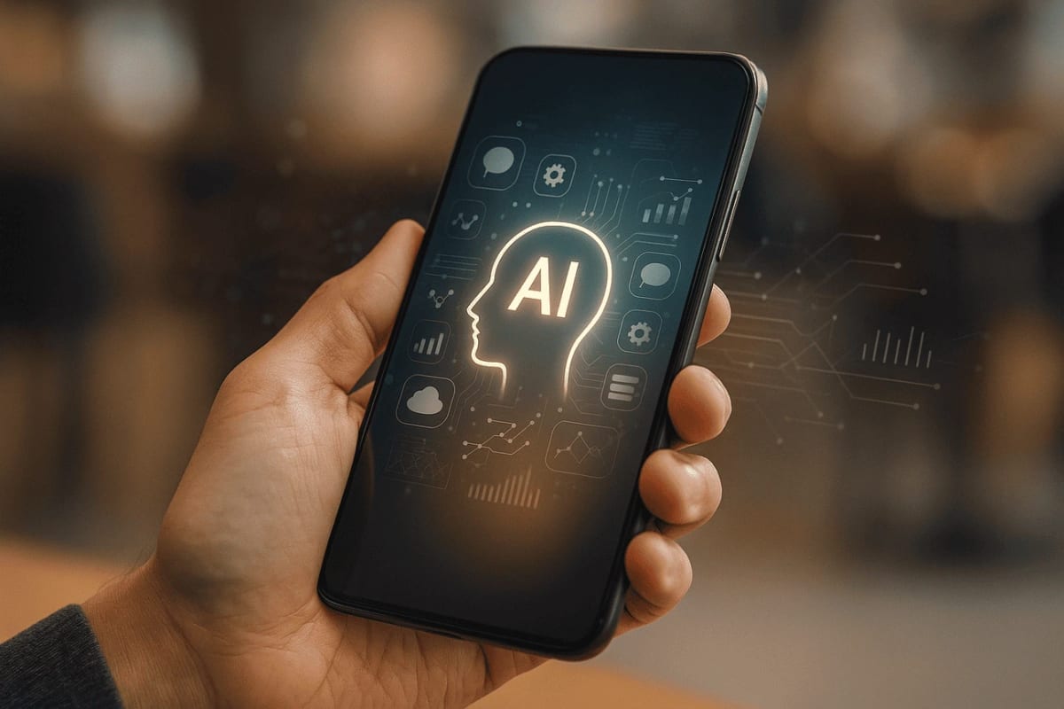 Móvil con inteligencia artificial en pantalla