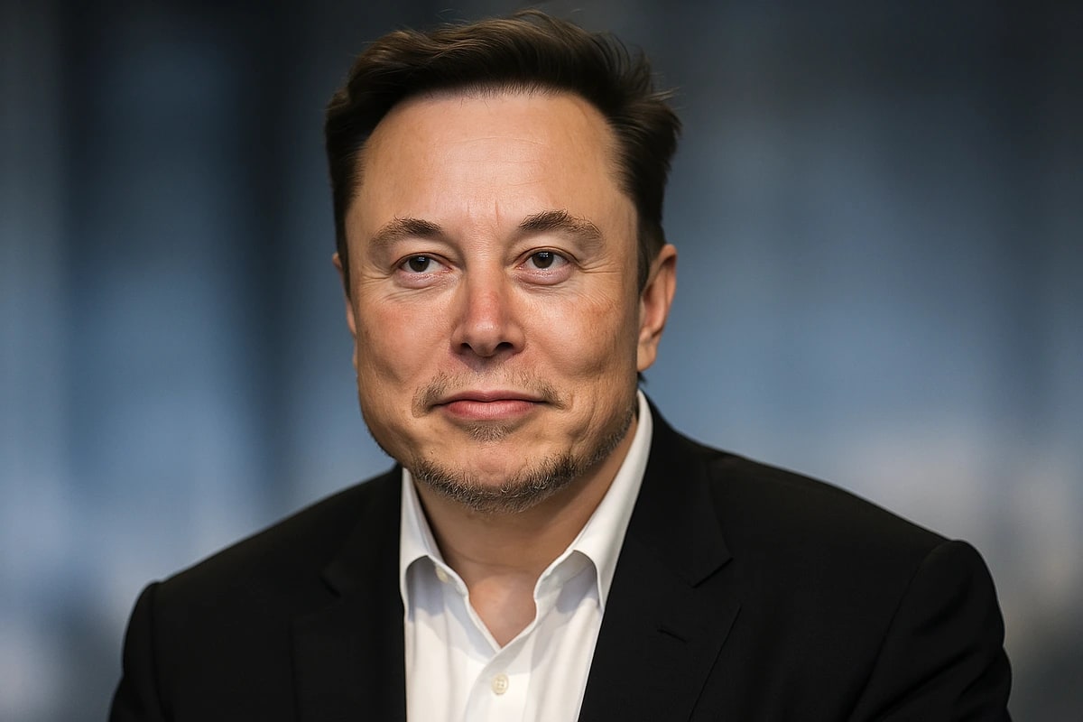 Retrato de Elon Musk con fondo neutro, imagen generada digitalmente
