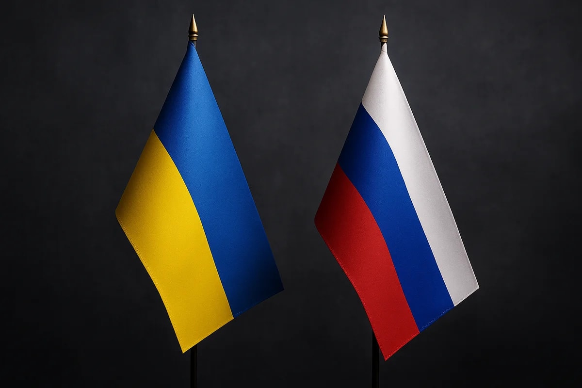 Banderas de Ucrania y Rusia