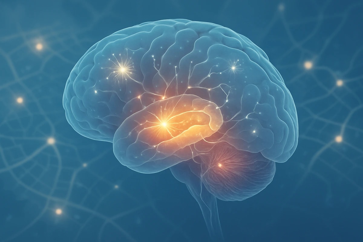 Ilustración del cerebro con áreas de memoria activas