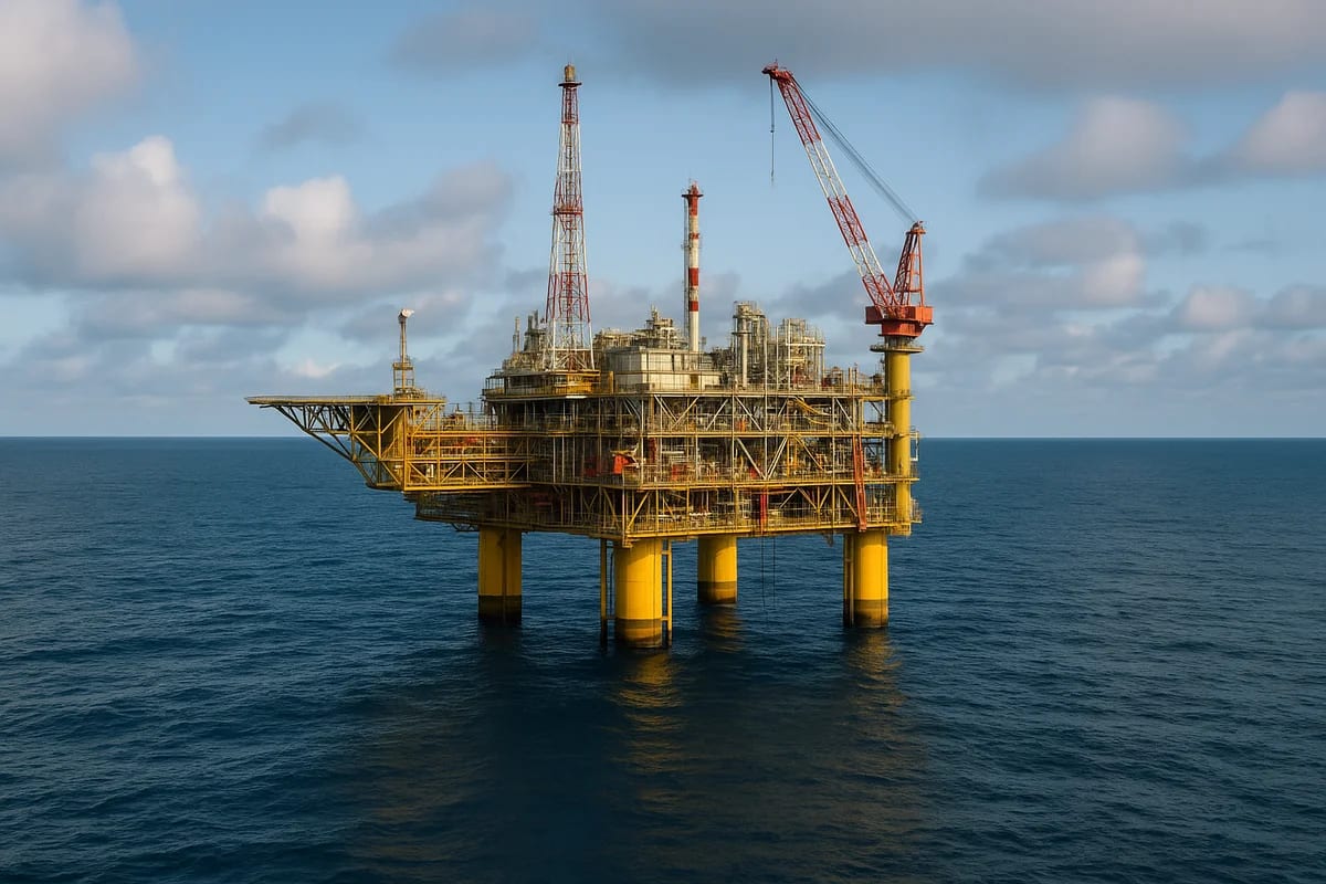 Plataforma de extracción de gas y petróleo en medio del océano.