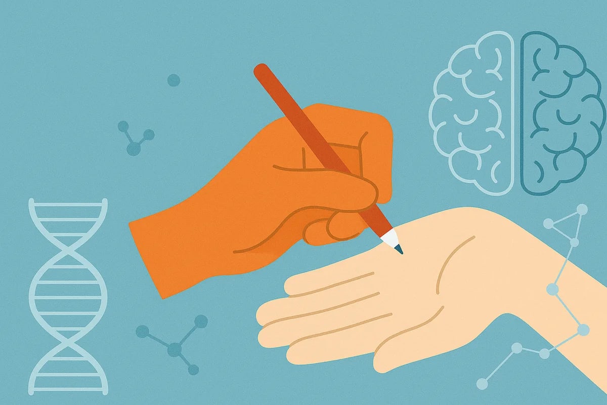 Ilustración de una mano izquierda escribiendo