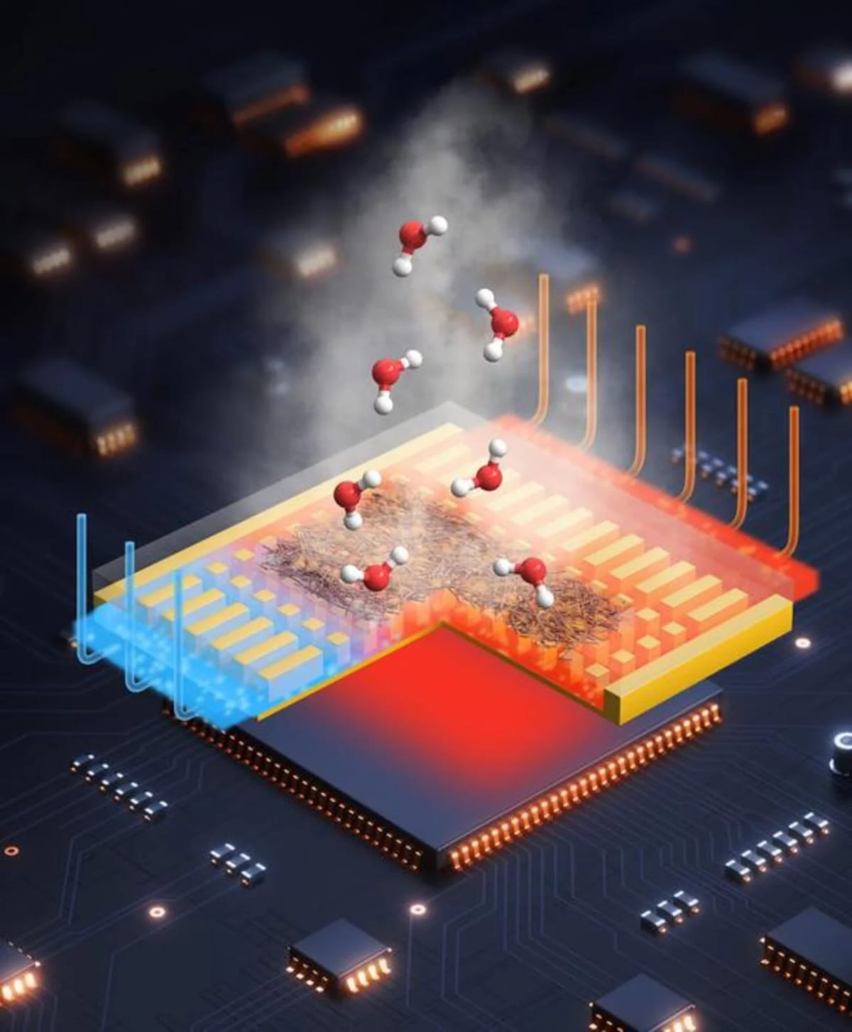 Membrana de fibra que elimina el calor de un chip electrónico