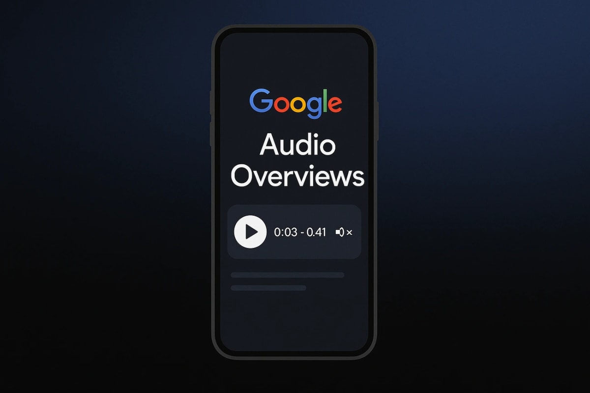 Pantalla de móvil mostrando la función Audio Overviews de Google