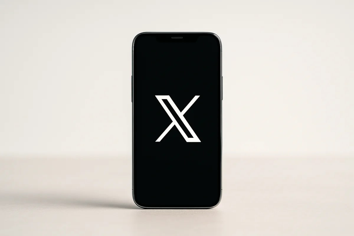 Smartphone con la pantalla encendida mostrando el logo de X