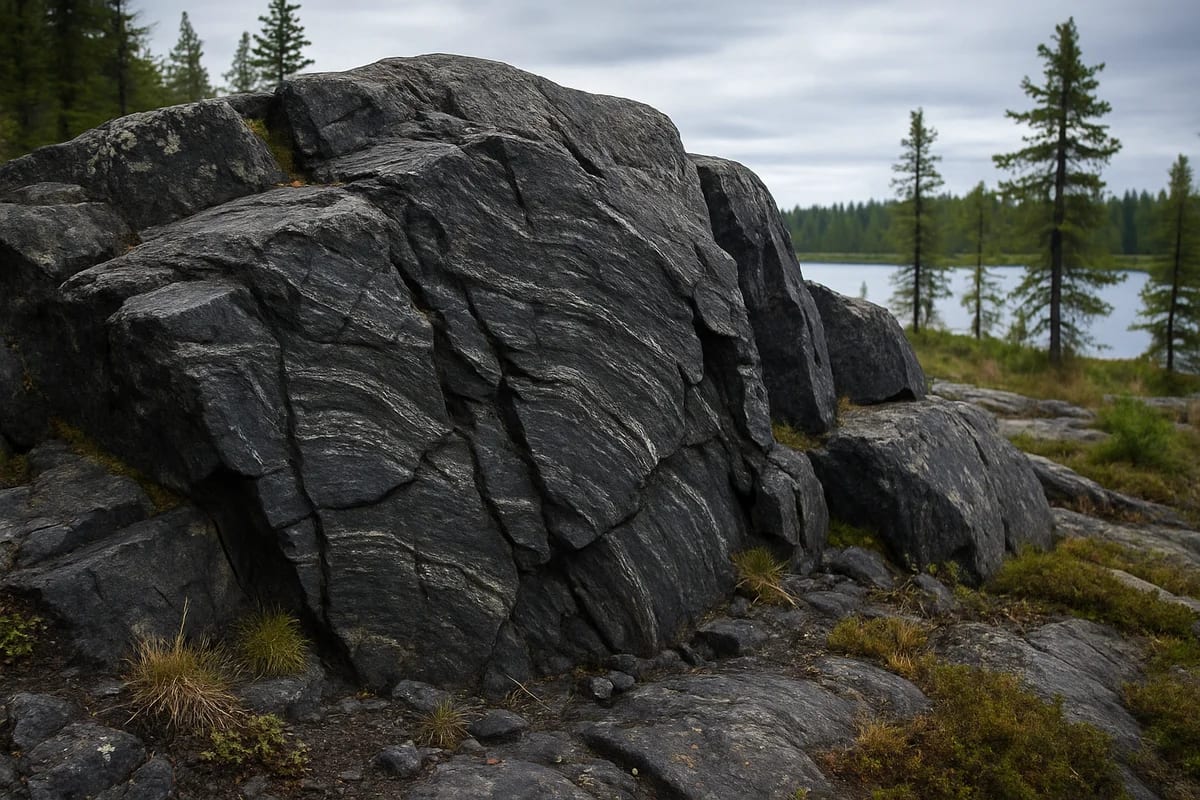 Afloramiento de rocas muy antiguas con bandas y fracturas